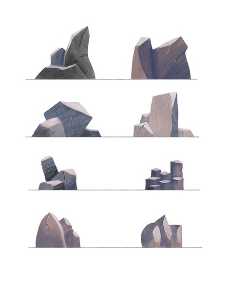 Rock Design Concept Art: Procreate on Behance Rocks Illustration, Stone Illustration, Rock Illustration, Rock Drawing, Drawing Rocks, Concept Art Tutorial, 2d Game Art, Landscape Concept, Low Poly Art