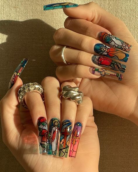 Stained Nails, Deco Nails, Glass Nails Art, Art Deco Nails, Mei Mei, French Acrylic Nails, Glass Nails, Fire Nails, Funky Nails