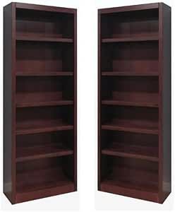 Home Square Solid Wood 84" Bookcase Set with Six Shelf, Set of 2, in Cherry Dark Brown Bookshelf, Brown Bookshelf, Solid Wood Bookcase, Wide Bookcase, Veneer Panels, Shelf Wood, Single Wide, Wood Book, Standing Shelves