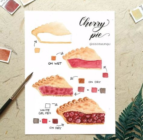 Pie Watercolor Painting, Watercolor Pie, Pie Watercolor, Watercolor Food Illustration, Food Art Painting, Step By Step Watercolor, Watercolor Beginner, Watercolor Food, Watercolor Tips