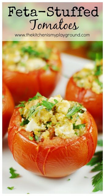 Quinoa Stuffed Tomatoes, Stuffed Tomatoes Vegetarian, Feta Stuffed Tomatoes, Snack Ideas With Tomatoes, Baked Tomatoes And Feta, Red Tomato Recipes, Stuffed Tomatoes Recipes Cold, Stuffed Tomatoes Appetizer, Baked Tomatoes With Cheese