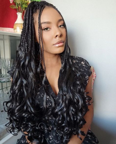 Curled Hair With Braid, Hairstyles Ombre, Box Braids Pictures, French Curls, Curl Braids, Goddess Box Braids, French Curl, Curly Crochet Hair Styles, Curls Hairstyles