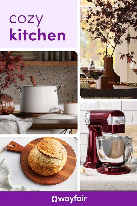 Ready for a cozy kitchen refresh? We thought so. Lean into that fall feeling with a dark-toned vase, a red standing mixer, and natural wooden accents. Cozy Kitchen Ideas, Match Tattoo, Standing Mixer, Homemade Potpourri, Fall Feeling, Mediterranean Diet Meal Plan, Weight Watcher Dinners, Kitchen Refresh, Tab Curtains