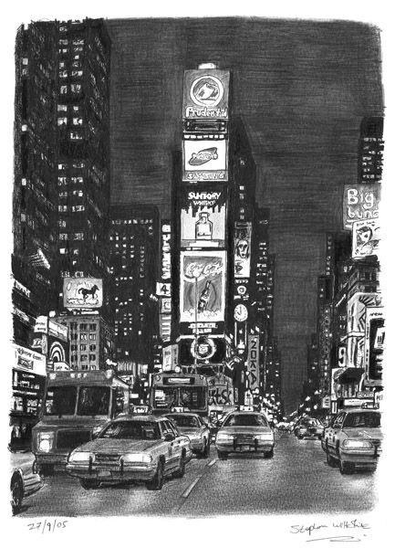 Times Square at night - originals and prints by Stephen Wiltshire MBE