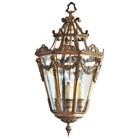 1stdibs Lantern - Gilt Eight-Sided Clear Four-Light French Glass, Bronze Scifi Props, Baroque Chandelier, Witch Oc, Glass Bell Jar, Modern Lanterns, Antique Lanterns, English Country Decor, Lantern Chandelier, French Glass