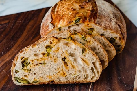 Jalapeño Cheddar Sourdough Bread Recipe | Little Spoon Farm Cheese Sourdough Bread, Cheddar Sourdough Bread, Jalapeno Cheddar Bread, Soft Sourdough Bread, Cheese Sourdough, Cheddar Bread, Making Sourdough Bread, Bread Lame, Homemade Sourdough Bread