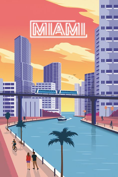 Airbnb Miami Travel Poster by Alex Asfour on Dribbble Miami Posters, Miami Travel, Retro Travel Poster, Poster Design Inspiration, Beautiful Travel, Usa Travel Destinations, Photo Vintage, Poster Retro, Futurism