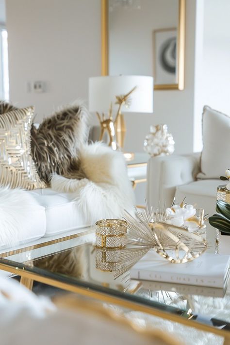 Chic Glam Decor: Crystal and Gold Mix Neutral Glam Living Room, Gold Accents Living Room, Glam Style Living Room, Boho Glam Living Room, Glam Bedding, Glam Interior Design, Glam Home Decor, Minimalist Glam, Glam House