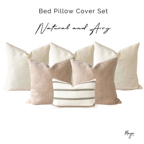 Beige Pillows Bed, Ivory Duvet, Cream Duvet, Throw Pillows Bedroom, Pillow Combos, Neutral Bedding, Textured Throw Pillows, Throw Pillows Living Room, Cream Texture