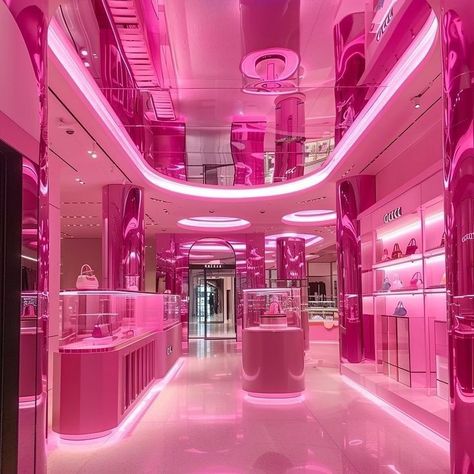 Pink Studio Aesthetic, Neon Closet, Bright Pink Room, Bright Pink Aesthetic, Glam Barbie, Preppy House, Extravagant Homes, Pink Store, Y2k Room