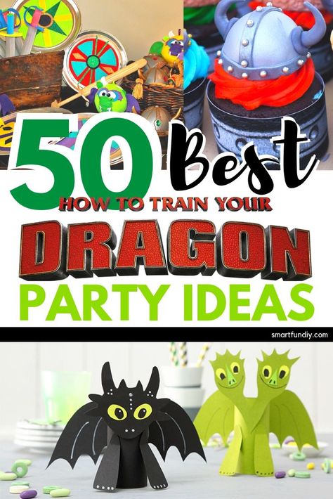 Our fam is super serious about HOW TO TRAIN YOUR DRAGON movies so these 50+ DIY HTTYD party ideas are gonna be amazing for our kids' birthday parties!! I can't believe all the free party printables, Toothless cakes, Astrid costumes, and Hiccup party favors in ONE place. I am so MAKING this! #smartfundiy #httyd #hiccup #toothless #howtotrainyourdragon #dreamworks #astrid #partyfavors #partydecor #kidsparty #birthday #party Dragon Party Ideas, Httyd Party, Toothless Party, Dragon Themed Birthday Party, Dragon Cakes, Dragon Birthday Parties, Dragon Movies, Diy Party Favors, Dragon Birthday