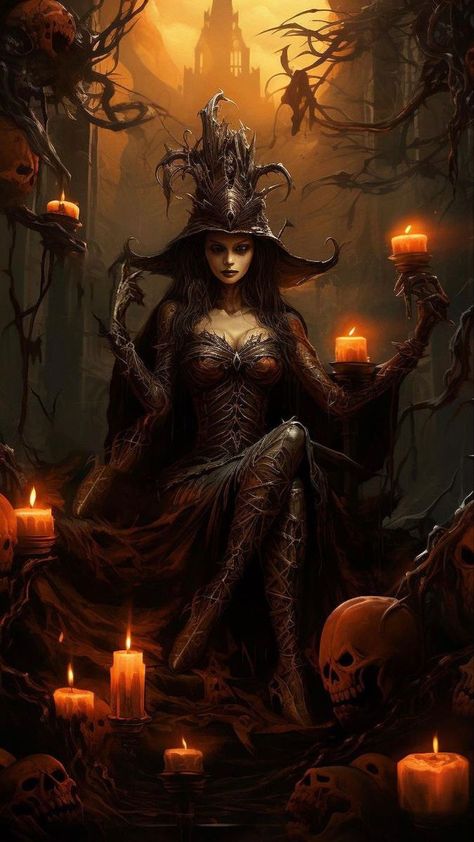 Evil Witch Art, Beautiful Witch Art, Witch Fantasy Art, Dark Witch Aesthetic, Day Of The Dead Artwork, Art Macabre, Witch Pictures, Magical Women, Fantasy Witch