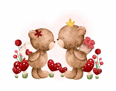 Vector watercolor cute couple valentines... | Premium Vector #Freepik #vector #watercolor-animals #teddy #teddy-bear #cartoon-couple Valentines Watercolor, Artsy Background, Teddy Bears Valentines, Emoji Love, Watercolor Cute, Valentine's Week, Bear Valentines, Valentines Wallpaper, Valentines Design