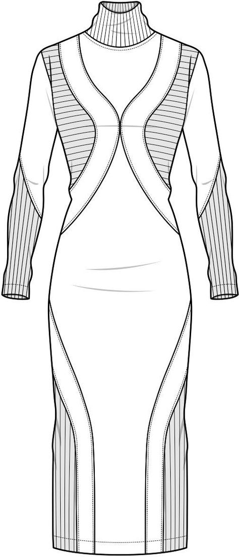 Flat sketch | ♦F&I♦ Flat Sketch Of Dress, Flat Dress Sketch, Flat Pattern Fashion Technical Drawings, Knit Technical Drawing, Dresses Flat Sketch, Fashion Flat Sketches Technical Drawings, Technical Drawing Fashion Dress, Flat Sketches Dress, Dress Flat Drawing