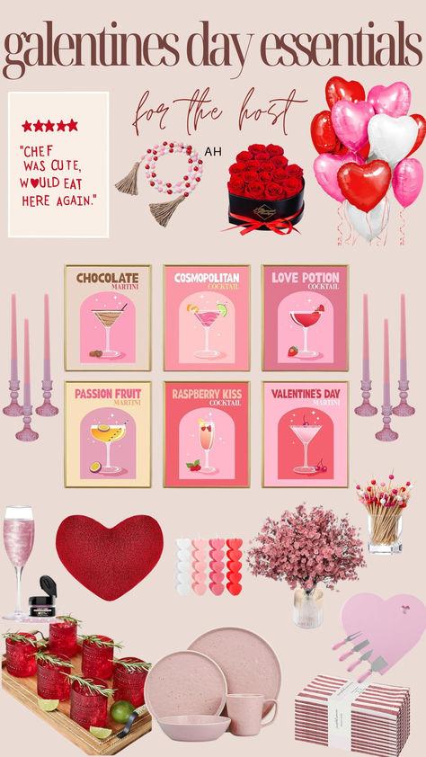 Use this guide as inspiration for decor and dinner party needs for your galentines day party this year! All items located on this guide will be linked :) Galentines Dinner Party, Galentines Party Activities, Mixology Party, Galentines Party, Girls Night In, Galentines Day, Martini Cocktail, Party Menu, Party Inspo