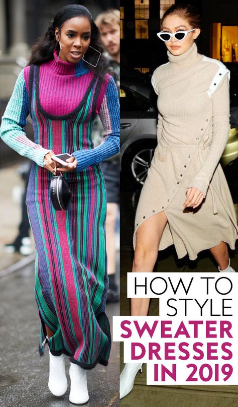 How to #style #sweaterdresses in 2019. #sweater #dress #winter #winteroutfits #gigihadid #kellyrowland #streetstyle #fashion #2019trends Dressing Up A Sweater, Sweater Dress Outfits, Sweater Dress Winter, Cozy Sweater Dress, Mean Women, Sweater Dress Outfit, Swimsuit Season, Prom Dress Stores, Dress Winter