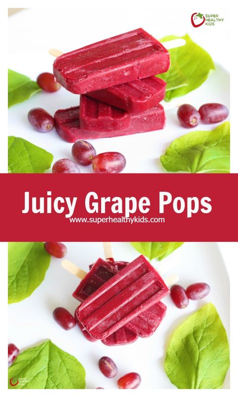 Juicy Grape Pops - These grape pops will fool even texture-sensitive eaters! http://www.superhealthykids.com/juicy-grape-pops/ Californian Recipes, Grape Popsicles Recipe, Grape Popsicles, Healthy Popsicle Recipes, Healthy Summer Snacks, Popsicles Recipe, Clean Dessert, Frozen Grapes, Tasty Tuesday