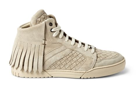 Bottega Veneta Fringed Intrecciato Suede Sneakers Fringe Sneakers, Streetwear Lifestyle, Bottega Veneta Intrecciato, Sneaker Shoes, Suede Sneakers, Golf Shoes, Wedge Sneaker, Side Panels, Fashion Sneakers