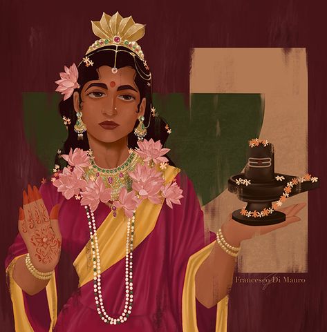 Parvati Goddess Art Paintings, Goddess Parvati Art, Parvati Goddess Art, Parvati Goddess, Nefertiti Art, Devi Parvati, Drawing Landscapes, Hindu Goddesses, Devin Art