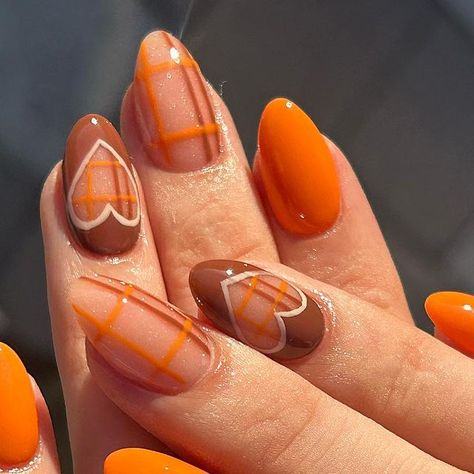 Glitter & Sage LLC Nail & Spa🌿✨💖 on Instagram November Nail Inspiration, Orange And Sage Nails, Subtle Thanksgiving Nails, Fall Retro Nails, Autumn Nail Inspiration, 70s Nails Retro Fall, Thanksgiving Gel Nails, Trippy Fall Nails, Thanksgiving/christmas Acrylic Nails