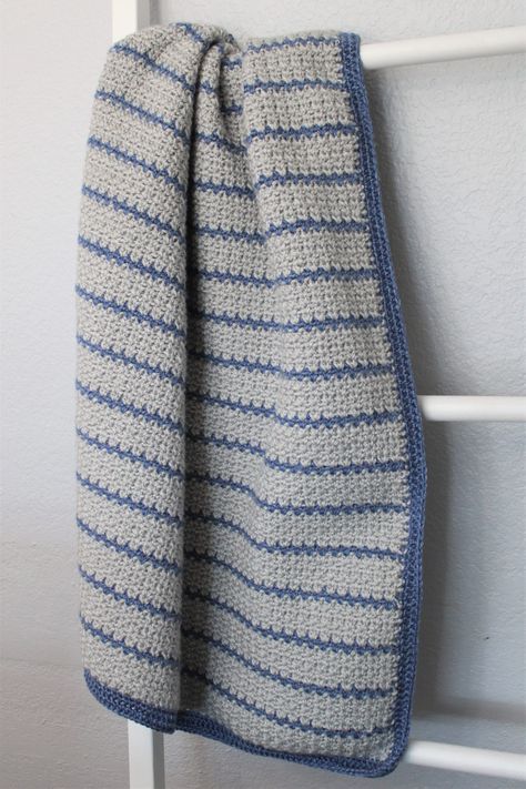 Modern Striped HDC V-stitch Baby Blanket V Stitch Crochet Blanket, Crochet Striped Blanket Pattern, Amanda Crochets, Linus Blanket, Easy Baby Knitting Patterns, V Stitch Crochet, Striped Crochet Blanket, Room Neutral, Crocheted Blankets