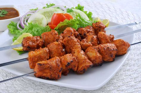 Chicken Tikka Kebabs - Corrie Cooks Turkish Chicken Kebab, Tikka Recipe, Healthy Grilling, Chicken Kebabs, Pakistani Food, Chaat Masala, Indian Restaurant, Mouth Watering Food, Chicken Tikka