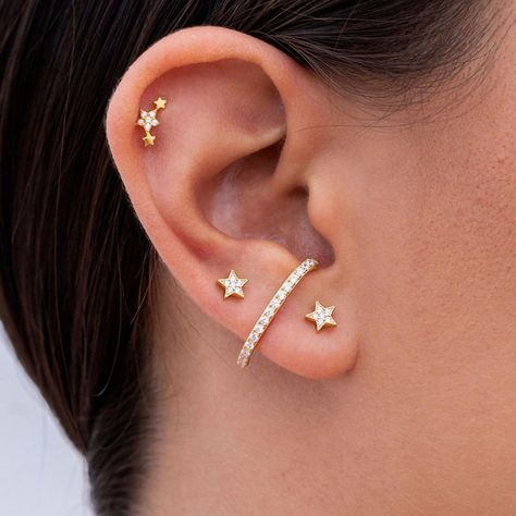 Constellation Piercings, Cute Ear Piercings, Gold Bar Earrings, Bar Stud Earrings, Ear Earrings, Minimalist Studs, Star Earrings Stud, Tiny Stud Earrings, Cz Stud Earrings