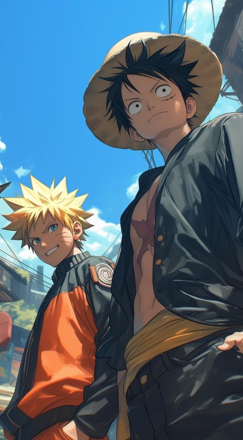 【LUFFY & NARUTO】 ⁀➷ Wallpaper ✪ Naruto Friends Wallpaper, Anime Crossover Wallpaper Fan Art, Luffy Squad, Luffy X Naruto, Baby Luffy, Naruto Crossover, Anime Mc, Lord Seventh, Luffy Naruto