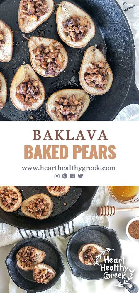 Pear Recipes Healthy, Recipe For Baklava, Gluten Free Baklava, Heart Healthy Desserts, Mediterranean Desserts, Mediterranean Recipes Healthy, Healthy Fruit Desserts, Gluten Free Desserts Healthy, Pear Dessert