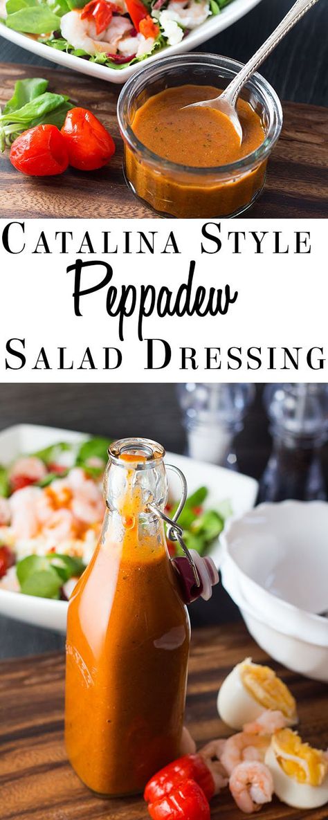 Savor all the flavors of this French inspired recipe from Erren's Kitchen for Catalina Style Peppadew Salad Dressing. This tangy and sweet homemade dressing is Catalina style dressing with a twist. Sweet Salad Dressings, Peppadew Peppers, Salad Dressing Recipe, Homemade Condiments, Marinade Sauce, Homemade Salads, Homemade Dressing, Homemade Salad Dressing, Kinds Of Salad