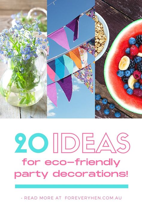 Looking for birthday party, bridal shower, gathering or hen party ideas? Especially when it comes to decorating your event? Here are 20 wonderful eco-friendly party decorations to inspire you! From fabric bunting to jar candles, the ideas in this article are fun, colourful and bound to make a lasting impression on your guests! Party Decorations Eco Friendly, Eco Friendly Hen Party, Plastic Free Party Decorations, Eco Friendly Party Decoration Ideas, Sustainable Birthday Party Ideas, Sustainable Decorations Party, Eco Friendly Photo Backdrop, Recycled Decorations Party, Recycle Party Decorations