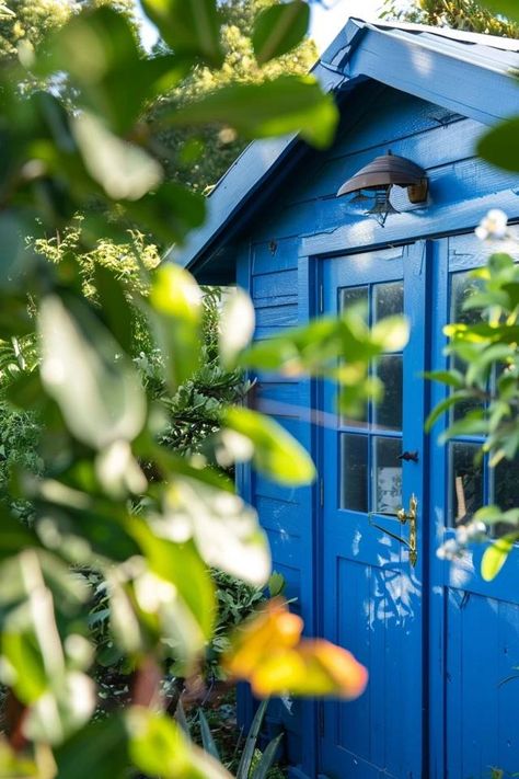 Garden Shed Paint Color Ideas for Vibrant Backyards Shed Colors Ideas Paint, Garden Shed Paint, Shed Paint Colours, Sofa Scandinavian Style, Blue Shed, Small Urban Garden, Blue Barn, Paint Color Ideas, Shed Colours