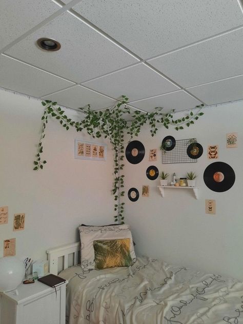 aesthetic roomroom decorivyvinylspostersvibesearth themedplantsbutterflymushrooms Bedroom Boho Decor, University Accommodation, Dorm Room Lights, Chic Bedroom Decor, Student Housing, Redecorate Bedroom, Teen Bedroom Decor, Room Design Bedroom, Bedroom Boho