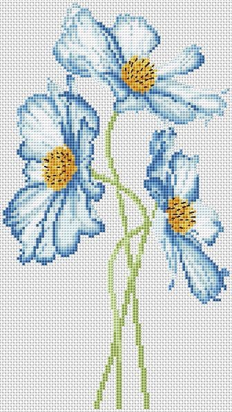 Blue Cosmos, Cross Stitch Christmas Cards, Unique Cross Stitch, Flowers Cross Stitch, Embroidery Stitches Beginner, Cosmos Flowers, Cross Stitch Tree, Embroidery Stitches Tutorial, Cross Stitch Patterns Flowers