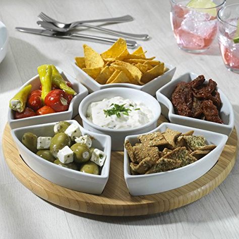 And some sort of Lazy Susan, which I've been wanting for a while, but just recently started looking. Again, this is concept, not necessarily specific, but something like this would be a good investment, because I'd use it a lot outside of the holidays. Favorite Dips, Snacks Dishes, Snack Bowl, Chip Dip, Snack Bowls, Lazy Susan, Savory Snacks, Ceramic Dishes, Serving Platter