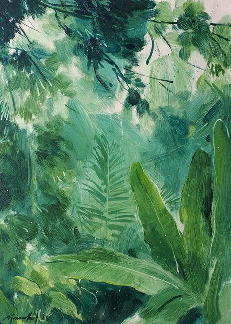 Abstract Jungle Art, Andrew Sutherland, Jungle Painting, Green Painting, Jungle Art, Painting Green, Green Paintings, Plant Illustration, Green Art