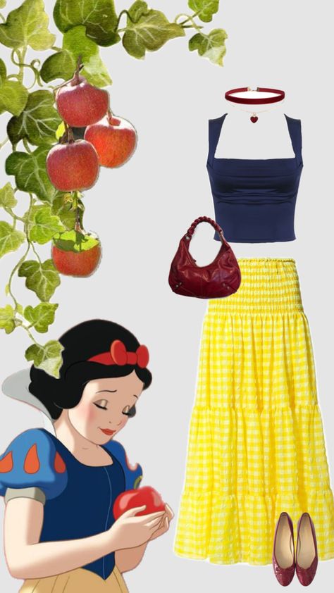 Snow White inspired outfit 🍎 #disney #outfitinspo #disneyprincess #disneyaesthetic #disneyoutfit Halloween Costume Snow White, Snow White Inspired Outfit, Disney Bonding, Diy Snow White Costume, Descendants Auradon, Descendants Inspired Outfits, Disneyland Fits, Disney Princess Halloween Costumes, Character Themed Outfits