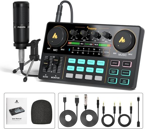 MAONO Podcast Equipment Bundle-MaonoCaster Lite -Audio Interface-All in One-Podcast Production Studio with 3.5mm Microphone for Live Streaming, Podcast Recording, Youtube, PC, Smartphone (AU-AM200-S1) Podcast Equipment, Podcast Recording, Podcast Production, Audio Mixers, Podcast Studio, Studio Headphones, Usb Microphone, Production Studio, Recorder Music