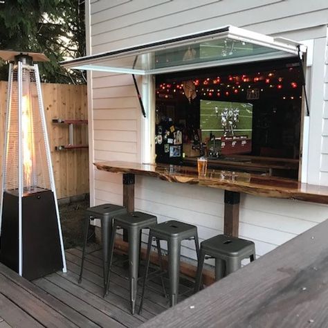 Outdoor Bar Shed, Bar Ideas Outdoor, Outdoor Bar Ideas Backyards, Bar Ideas For Home, Shed Bar Ideas, Outdoor Bar Ideas, Shed Bar, Garage Windows, Window Bars