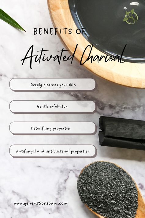 Activated charcoal has amazing benefits in skincare. Not only can it deeply cleanse your skin, but also works as a gentle exfoliator to help unclog pores and remove dead skin cells. It has wonderful detoxifying and both antifungal and antibacterial properties for healthy smoother looking skin. #naturalproducts #nontoxicbeauty #naturalskincare #skincare #antioxidants #healthyskin #activated charcoal Activated Charcoal Benefits Skin, Charcoal Skincare, Charcoal Soap Benefits, Charcoal For Skin, Papaya For Skin, Charcoal Benefits, Activated Charcoal Benefits, Soap Advertisement, Charcoal Scrub