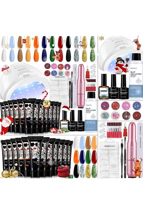 MOROVAN Poly Gel Nail Kit - 12 Colors Christmas Builder Nail Gel Kit with LED Nail Lamp Nail Drills Slip Solution 15ml 0.5oz Professional Poly Nail Gel Kit for Beginner Extension Poly Nail Set DIY at home Morovan Poly Gel, Poly Gel Nail Kit, Poly Nail Gel, Poly Gel, Nail Drills, Gel Nail Kit, Led Nail Lamp, Nail Lamp, Womens Nails