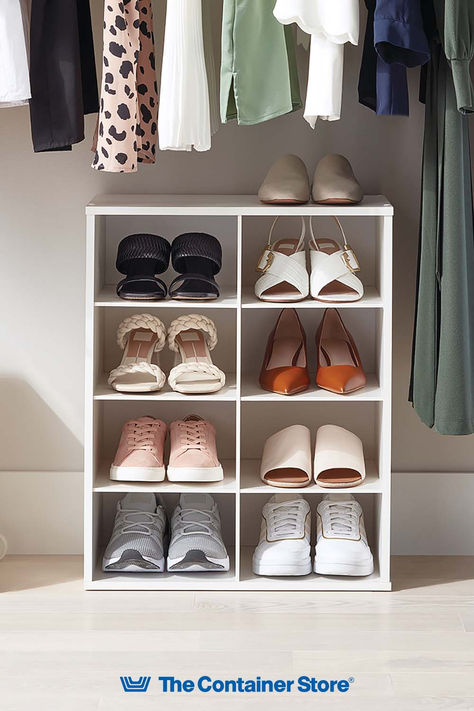 Our 8-Pair Shoe Organizer is an updated organization classic with generously sized compartments to accommodate women's large fashion footwear, men's shoes, and smaller handbags and clutches. When used vertically, the cubbies can accommodate 8-1/2" x 11" paper - ideal for the office. Slotted edges keep the dividers in place so that the unit can be positioned vertically or horizontally to maximize your space. Multiples can be stacked or placed side-by-side. Kids Shoe Storage, Shoe Shelf In Closet, Best Shoe Rack, Shoe Organization, Shelf Inspiration, Closet Clutter, Shoe Organizers, Closet Shoe Storage, Space Saving Hangers