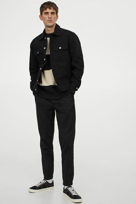 h&m Cotton Twill Jacket, Twill Jacket, Canvas Sneakers, Fashion Company, Parachute Pants, Sliders, World Of Fashion, Cotton Twill, Black Men