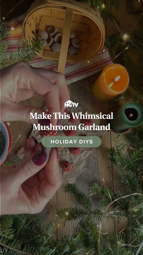 Instagram Mushroom Garland Diy, Mushroom Garland, Diy Mushroom, Hgtv House, Garland Diy, Instagram Add, Stuffed Mushroom Caps, Deck The Halls, Stuffed Mushrooms