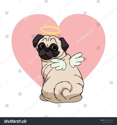 Pug Tattoo, Angel Illustration, Illustration Funny, Small Quote Tattoos, Heart Wings, Funny Cartoon Characters, Heart With Wings, Writing Templates, Cute Pugs