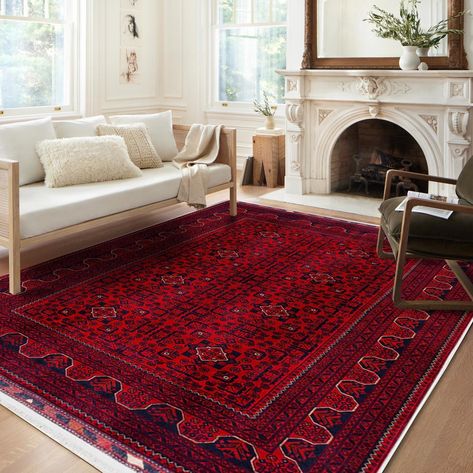 Iranian Home Decor Interior Design, Afghan Rugs Living Room, Red Rug Living Room, Persian Rug Living Room, Burgundy Living Room, Persian Decor, Kitchen Custom, Red Rectangle, Living Room Decor Inspiration