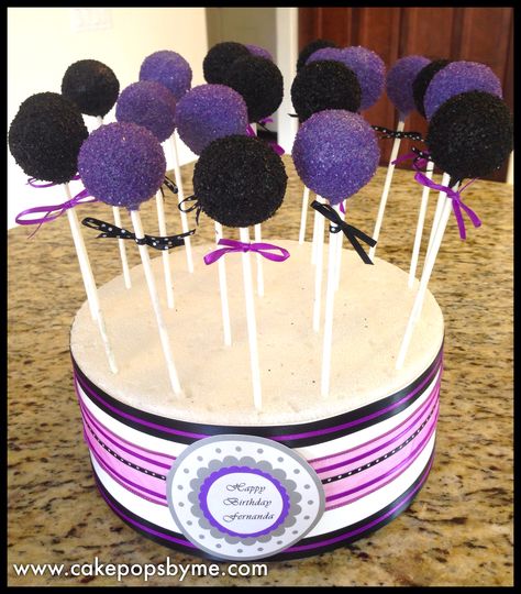 Black and Purple CakePops www.cakepopsbyme.com Wednesday Adams Cake Pops, Wednesday Addams Treat Table, Wednesday Cake Pops, Kuromi Dessert Table, Wednesday Birthday Decorations, Kuromi Cake Pops, Addams Family Cake Pops, Wednesday Addams Cake Pops, Purple And Black Birthday Decorations