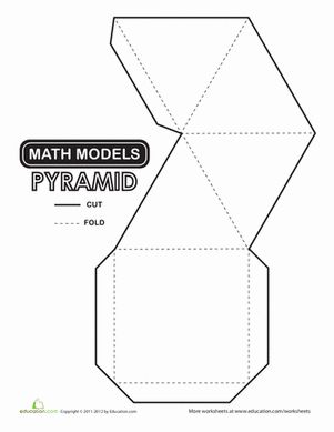 Help your child learn about shapes by building a 3-D square pyramid. Color, cut, fold and glue the flaps together to create a square pyramid. Math Preschool, Cube Template, Shapes Lessons, Nursery Worksheets, Square Pyramid, Math Models, Angles Worksheet, Abc School, Teaching Geometry