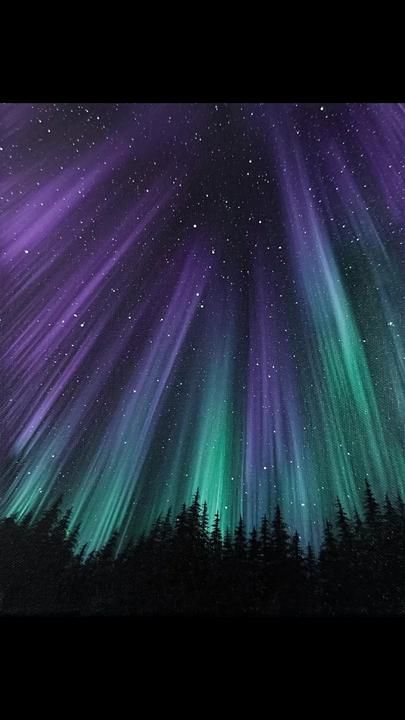 Northern Lights Painting Acrylic, Northern Lights Art, Northern Lights Painting, Acrylic Art Projects, Canvas Painting Tutorials, Canvas Painting Designs, Galaxy Painting, Acrylic Painting For Beginners, Acrylic Painting Tutorials