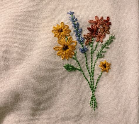 Embroidered Simple Flower, Embroidery Flowers Bouquet, Simple Flower Bouquet Embroidery, Shirt Flower Embroidery, Embroidered Bouquet Of Flowers, Bunch Of Flowers Embroidery, Hoodie With Flowers, Hand Embroidered Flowers Simple, Bouquet Of Flowers Embroidery